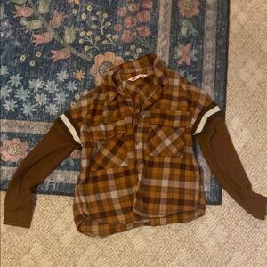 SO Brown Button Down Shirt Plaid Top
